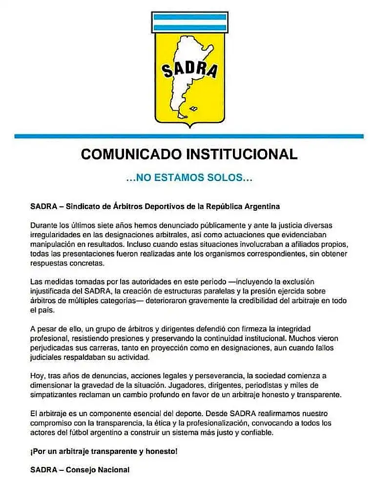 comunicado de SADRA